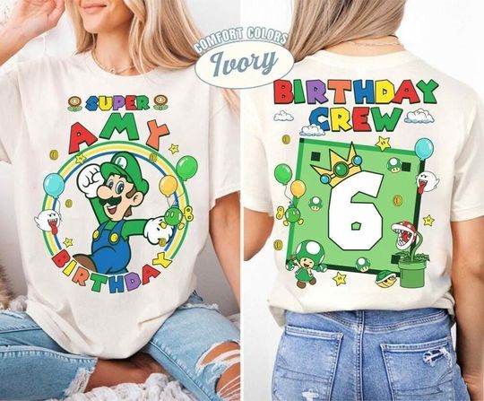 Custom Mario Luigi Birthday Shirt, Mario Galaxy Movie Shirt, Epic Universe Mario Family Shirt, Mario Birthday Party Group Shirt -3
