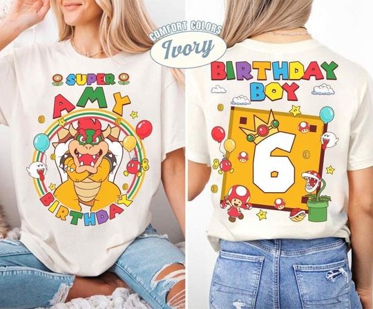 Custom Mario Bowser Birthday Shirt, Super Mario Galaxy Movie Shirt, Epic Universe Mario Family Shirt, Mario Group Birthday Party Gift -8