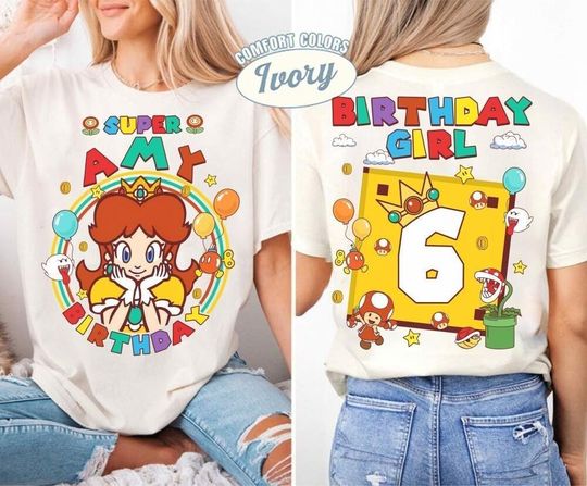Custom Mario Princess Daisy Birthday Shirt, Mario Galaxy Movie Shirt, Epic Universe Mario Family Shirt, Mario Party Birthday Girl Gift -6