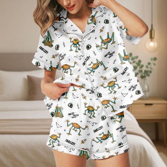 Discover Amaze Amaze Amaze Satin Pajamas Shirt, Project Hail Mary Rocky Sleepwears, Sci Fi Women Pajama, Retro Bookish Pjs, Gift For Fan
