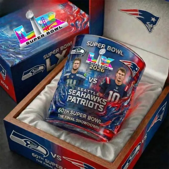 Bowl Lx 2026 Seahawks Vs Patriots Commemorative Whiskey Glass