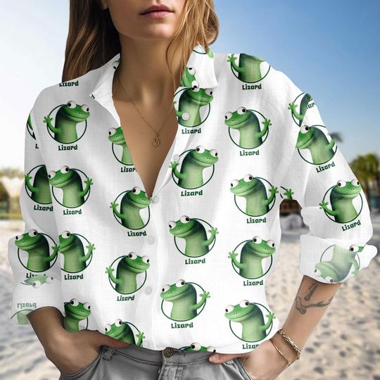 Discover Tom Lizard Portrait Casual Women Shirt, Pixar Movie Hoppers Tom Lizard Shirt, Mabel Tanaka Ellen Bear, WDW Disneyland Trip Blouse Shirt