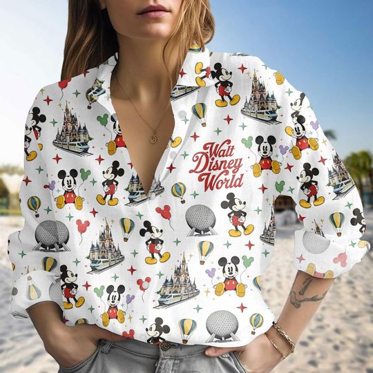 Discover Mickey Mouse Disneyworld Linen-Look Shirt, Vintage Disneyworld Blouse Shirt, Walt Disneyworld Shirt, Disney 2026 Trip Casual Shirt