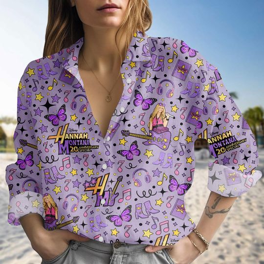 Discover Disney Hannah Montana Linen-Look Shirt, Hannah Montana 20Th Anniversary Blouse Shirt, Disney Channel Pop Star Shirt, Disney Channel