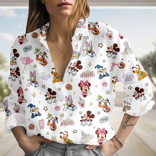 Discover Disney Mickey and Friends Castle Linen-Look Shirt, Disneyland Women Blouse Shirt, Disneyland Magic Shirt, Magical Castle 2026 Shirt