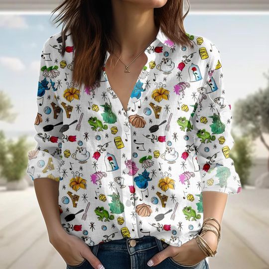 Discover Watercolor Disney Belle Princess Linen-Look Shirt, Beauty and the Beast Blouse Shirt, Tale as old as time, Magic Kingdom Shirt