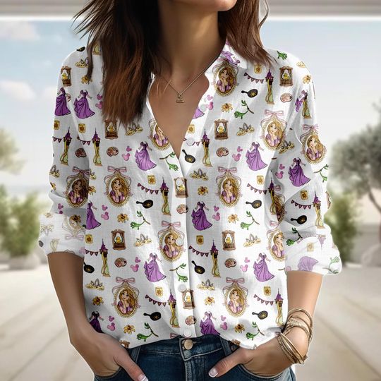 Discover Disney Tangled Rapunzel Linen-Look Shirt, Princess Rapunzel Shirt, Lost Princess Blouse Shirt, Magic Kingdom Shirt, Princess Trip Shirt