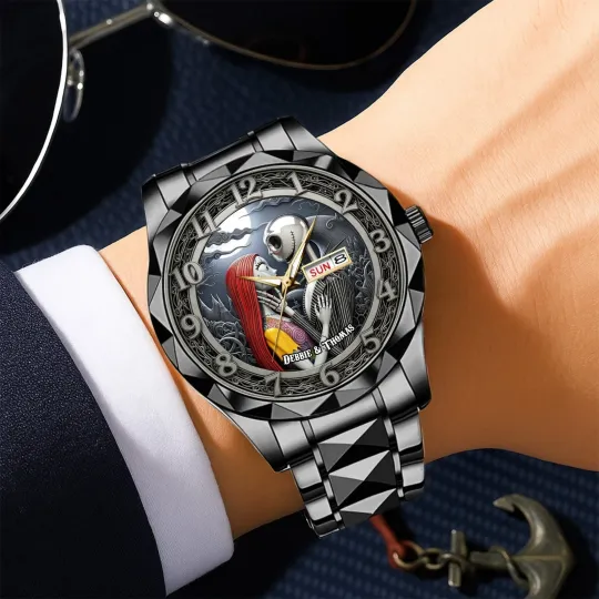 Discover Personalized Jack Skellington Sally Couple Men Alloy Luxury Quartz Watch Gift