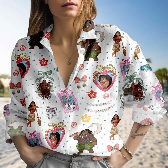 Disney Moana Maui Casual Blouse Shirt, The Sea It Calls Me Blouse Shirt, Island Princess Disney Top Gift, Disney Moana Shirt Gift