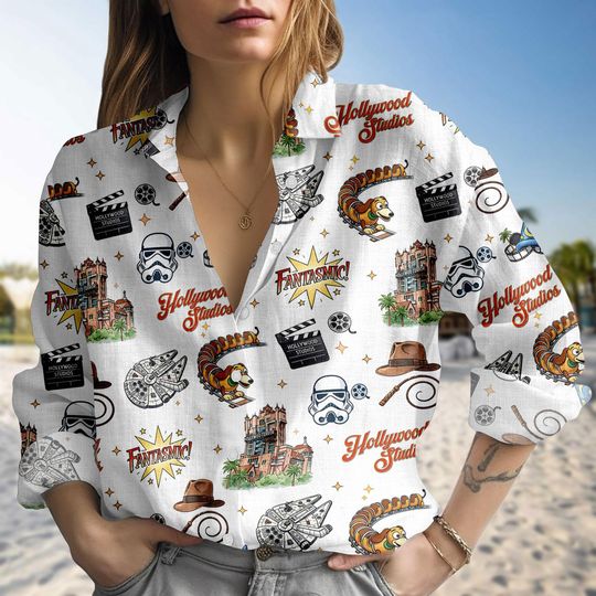 Discover Disney Hollywood Studios Blouse Casual Shirt, Fantasmic Star Wars Inspired Blouse Shirt, Disney Park Vacation Top, Disney Trip Gift