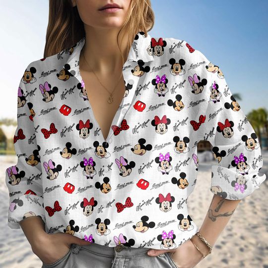 Discover Disney Minnie Mickey Character Casual Shirt, Minnie Mouse Blouse Shirt, Disney Park Outfit Top, Disney Signature Shirt, Gift for Mom