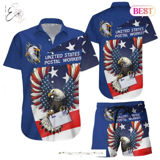 Discover American Eagle Hawaiian Shirt Eagle Postal Worker American Flag Hawaii Shirt