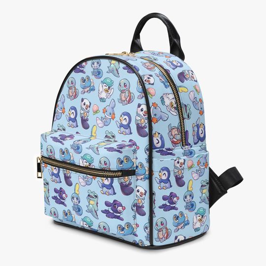 Discover Water Starter poket mons Inspired Mini Backpack Featuring Oshawatt, Piplup, Squirtle, Mudkip, Popplio, Greninja, Totadile, Quaxly, Sobble