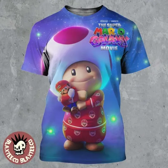 The Super Mario Galaxy Movie Pajamas Toad Hugging Mario All Over Print Shirt