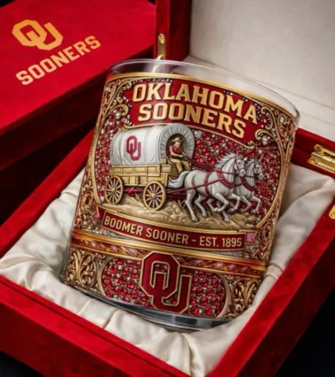 Discover Oklahoma Boomer Sooner Est 1895 Whiskey Glass
