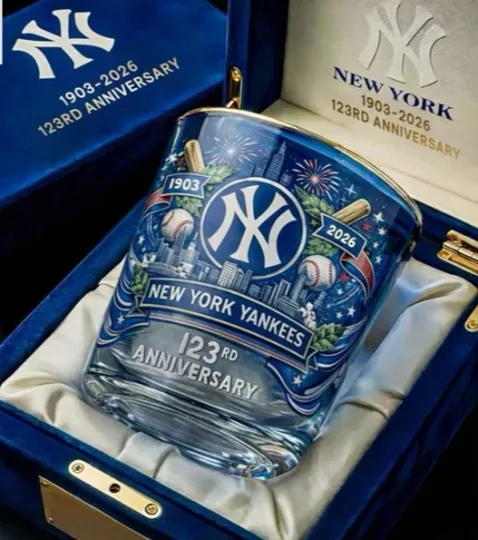Discover York Yankees 123rd Anniversary Whiskey Glass