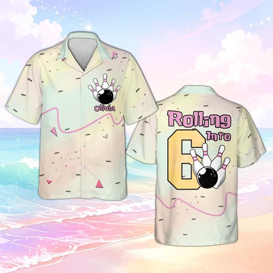 Discover Custom Gradient Rolling Into Birthday Hawaiian Shirt for Kids & Adults, Bowling Birthday Shirt, Custom Name Shirt, Bowling Shirt Gift Team