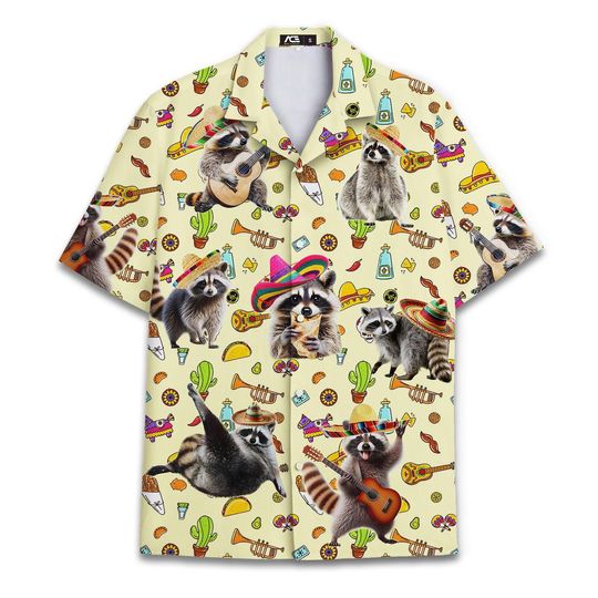 Discover Funny Cinco De Mayo Raccoon Tacos Hawaiian Shirt For Men Casual Taco Racoon Mens Hawaiian Shirts Short Sleeve Button Down Shirt Men