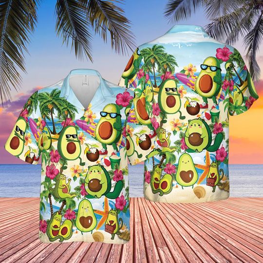 Discover Funny Avocado Hawaiian Shirt: Tropical Beach Aloha Outfit