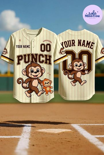 Discover Custom Punch Monkey Baseball Jersey, Personalized Monkey Jersey with Name and Number, Cute Monkey Baseball Shirt