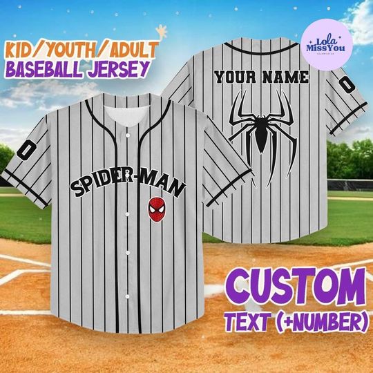 Discover Personalized Spider Man Baseball Jersey Gray Stripe, Custom Name Number Marvel Fan Shirt