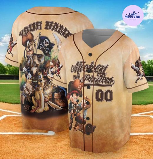 Discover Custom Mickey Pirate Baseball Jersey, Personalized Name Disney Shirt, Pirate Crew Baseball Tee, Adventure Disney Outfit