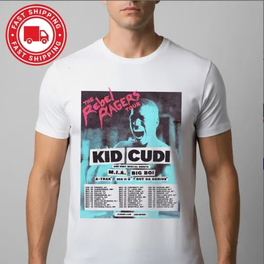 Discover Kid Cudi Rebel Ragers Tour 2026 Schedule Dates Unisex T-Shirt Rap Tee