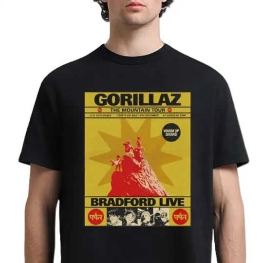 Discover Gorillaz The Mountain Tour 2026 Bradford Warm Up Shows Concert T-Shirt
