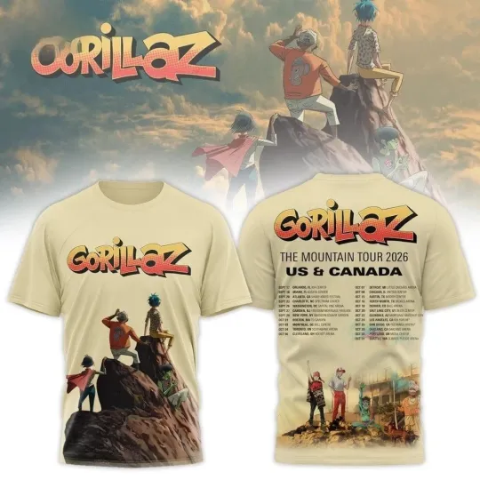 Discover Gorillaz The Mountain Tour 2026 US & Canada Dates T-Shirt