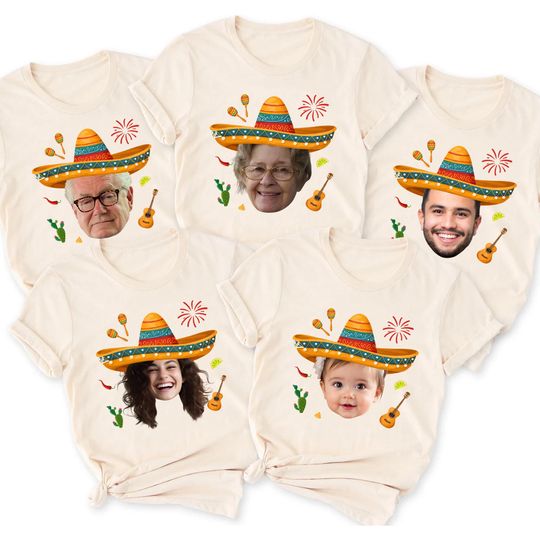 Discover Custom Face Cinco De Mayo Shirt, Family Matching Mexico Trip Tee, Mexican Fiesta Party Shirt, Personalized 2026 Family Vacation Gift Tee