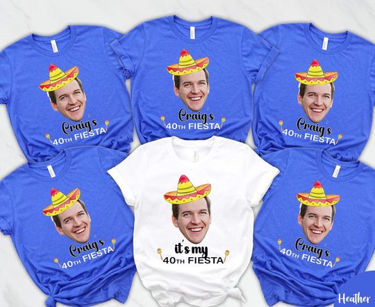 Discover Custom Face Fiesta Birthday Shirt: Personalized Sombrero Party Tee