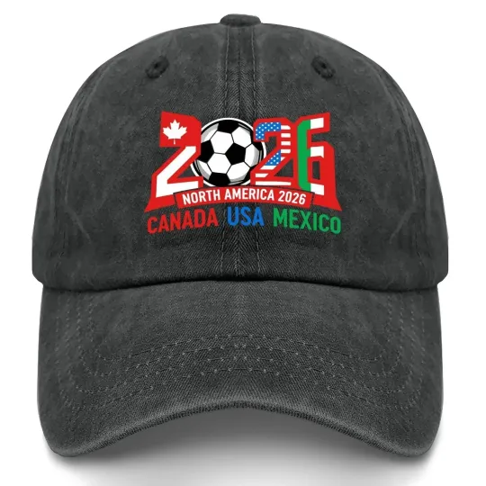 Discover 2026 North America Soccer Nations Print Vintage Washed Baseball Cap Fan Hat