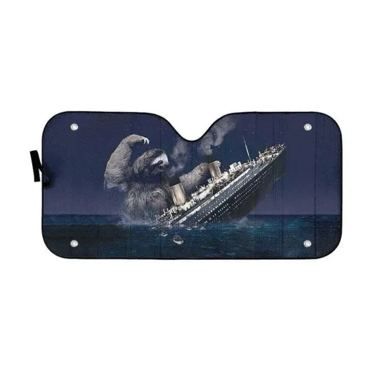 Discover Funny Slothzilla Hits Titanic Custom Car Auto Sunshade