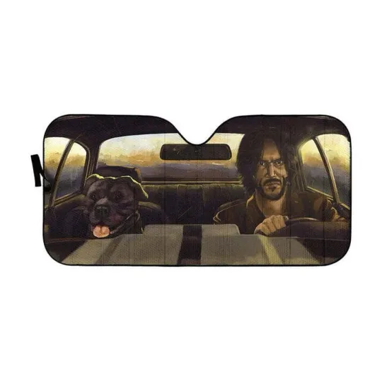 Custom Car Auto Sunshade John Wick And Dog