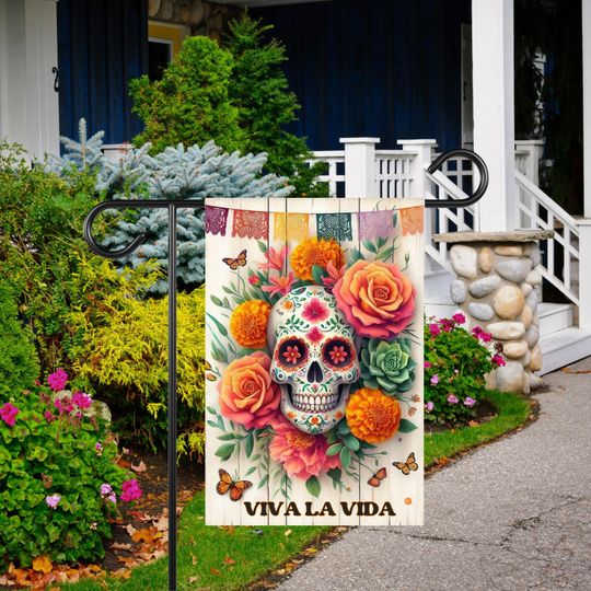 Discover Day of the Dead Garden Flag, Viva la Vida Porch Decor
