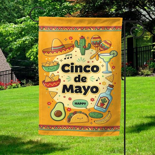 Discover Cinco de Mayo Garden Flag, Mexican Fiesta Outdoor Yard Flag, Sombrero Taco Margarita Party Decoration  AYCD21