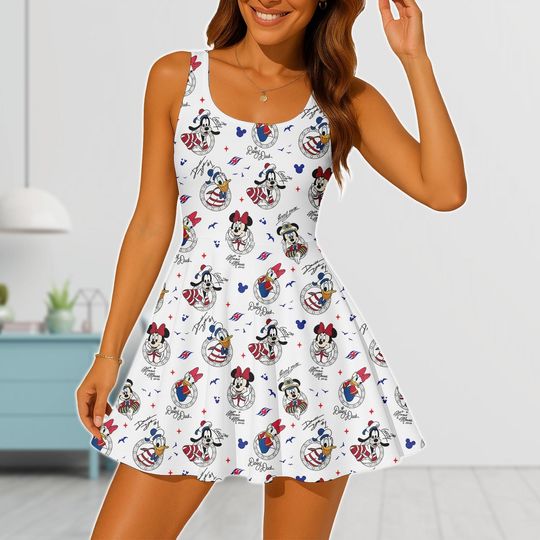 Discover Nautical Mickey Minnie Skater Dress, Disney Cruise Women Dress, Sailor Style Cartoon Dress, Summer Disney Outfit, Gift For Her