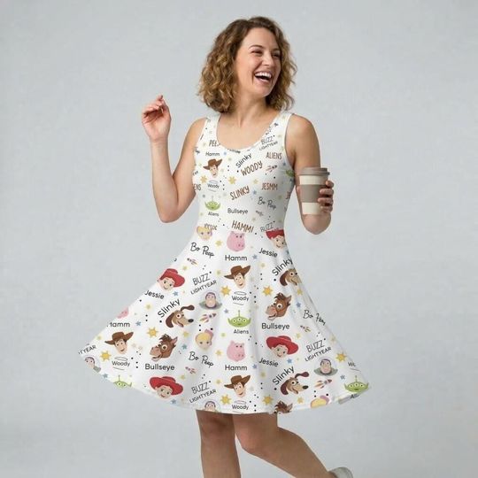 Discover Playtime Doodle Skater Dress, Woody Buzz Jessie Sketch Print, Toy Story Land Outfit, Aesthetic Birthday Gift For Girls Kids 2026