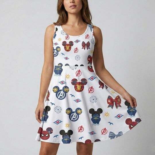 Discover Nautical Superhero Skater Dress, Marvel Disney Cruise Line Outfit, Avengers Mickey Mouse Mashup Costume, Wish Treasure Trip DCL Gift