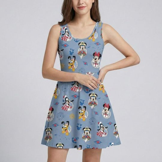 Discover Nautical Sailor Print Skater Dress, Disney Cruise Line Outfit, Mickey Mouse Castaway Cay Costume, Wish Treasure Ship Vacation Wear