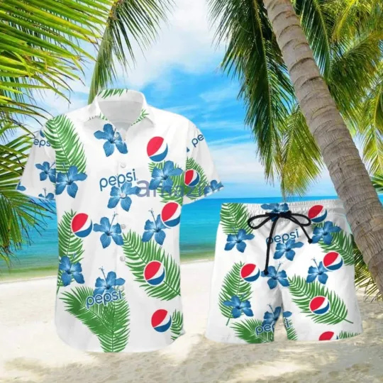 Pepsi Hibiscus Flower Pattern Hawaiian Shirt And Short For Men And Women hawaiian