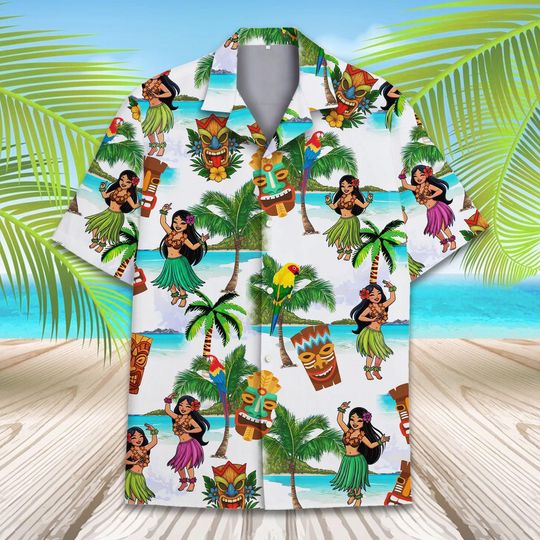 Discover Hula Girl Hawaiian Shirt Tiki Aloha Beach Shirt, Funny Luau Party Shirt, Tropical Island Vacation Shirt