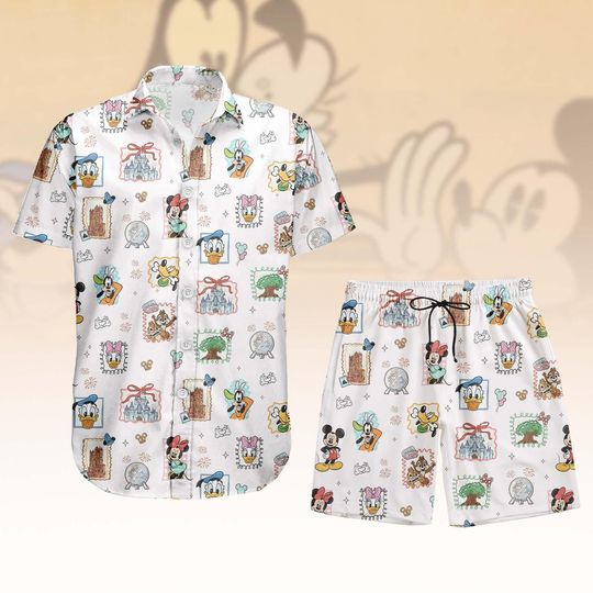 Discover Disney Character Button Shirt Shorts, Mickey Minnie Button Shirt, Donald Goofy Hawaii Shorts, Cartoon Hawaiian Shirt, Holiday Gift