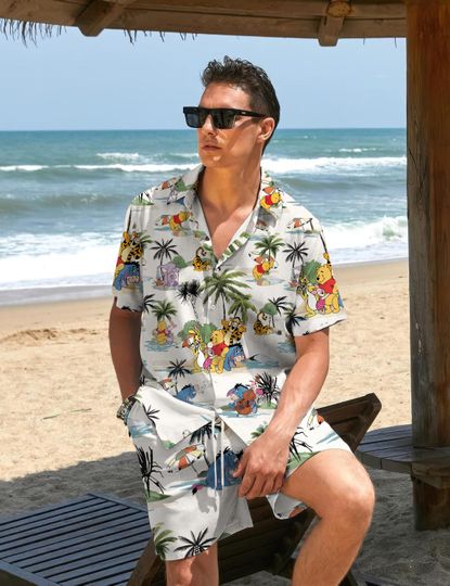 Discover Winnie The Pooh Hawaiian Shirt, Tropical Disney Pooh Beach Shirt, Summer Vacation Button Up Shirt, Funny Cartoon Aloha Shirt