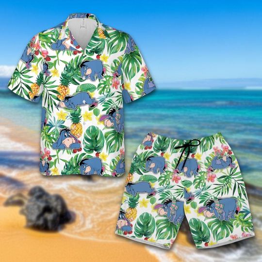 Discover Cartoon Eeyore Hawaiian Shirt, Tropical Beach Summer Vacation Apparel