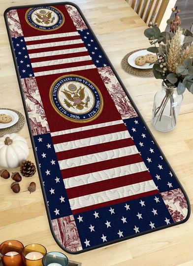 United States 250 Years Quilted Table Runner, 1776-2026 Patriotic Table Decor, Americana Independence Day Centerpiece, USA Flag Home Decor