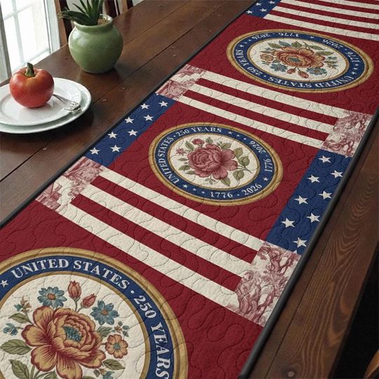 Patriotic 250 Years Quilted Table Runner 1776-2026 United States Decor Red White Blue Patchwork Quilt Table Decor Independence Day Runner
