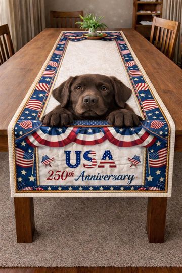 Discover Custom Pet Portrait Table Runner, USA 250th Anniversary Quilted Polyester Runner