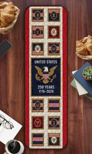 250th Anniversary United States Quilted Table Runner, Patriotic Eagle Table Decor, 1776-2026 Celebration Centerpiece, USA Patchwork Quilt