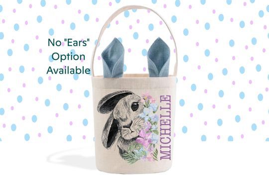 Discover Curious Easter Bunny Flowers, Personalized Easter Basket, Custom Gift Basket, Easter Bunny Tote Bag, Girl's Linen Easter Bag, Bunny Rabbit